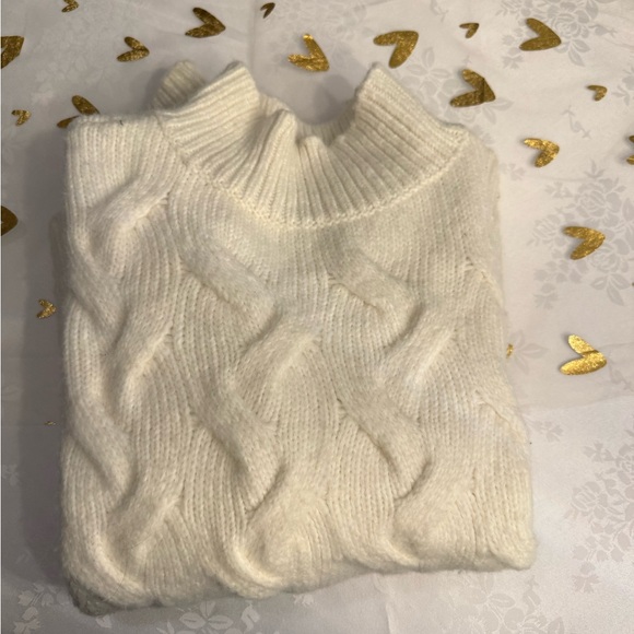 Nine West Cream Cable-Pattern Mock Neck Sweater - Picture 4 of 6